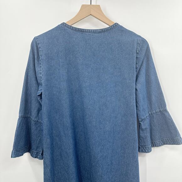 Draper James Chambray Ruffle Shift Dress in Medium Wash Size 8 - Picture 5 of 11
